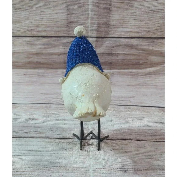 Winter Chick Figure Figurine Metal Legs Blue White Glitter 4" x 4.5" - Picture 3 of 3
